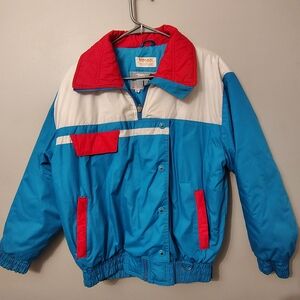 Vintage Ski Lion Women's M Ski Jacket Blue White Neon Pink Colorblock Puffer